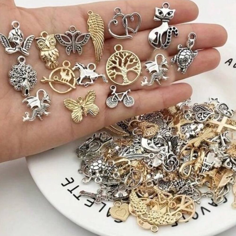 3for$20 50Pcs/Lot Mixed Vintage Metal Charms Beads DIY Bracelet Pendant